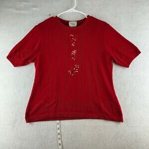 Vintage Nikki Bundle Short Sleeve Sweater Tops Red Beige Floral Embroider Large